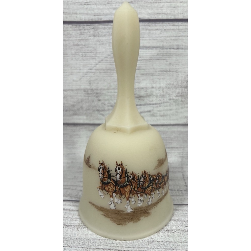 Fenton Custard Vintage Satin Art Glass Budweiser Clydesdales Horse Bell